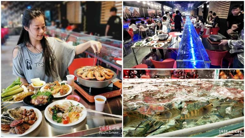 【新開店】水道蝦插旗台南！全台最長55公尺「LED流水蝦」泰式海鮮、熱炒吃到飽