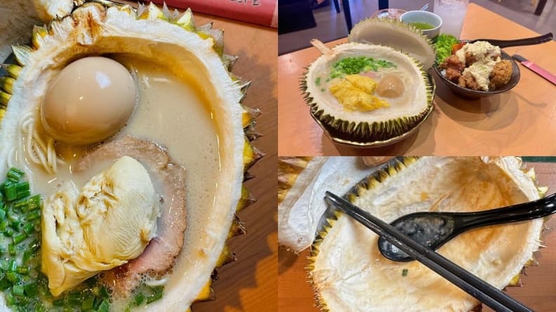 畫面好衝擊!日料餐廳推「榴槤拉麵」,大塊果肉搭豚骨湯頭整顆端上桌