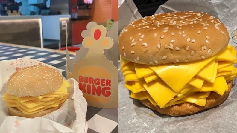 １片菜１塊肉都沒！漢堡王推「真起司漢堡」夾20片起司，烤後融化罪惡感破表
