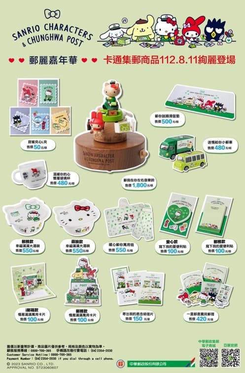 中華郵政ｘ三麗鷗11款周邊這天開搶！Kitty化身超萌郵差，再收音樂盒、郵政車