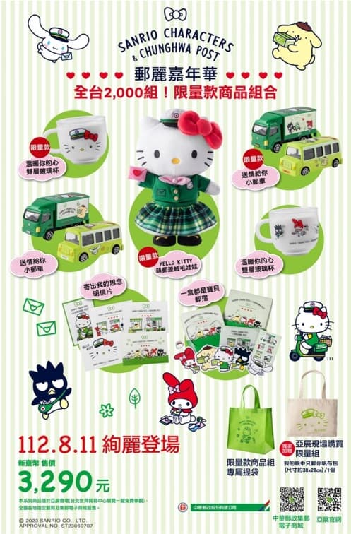 中華郵政ｘ三麗鷗11款周邊這天開搶！Kitty化身超萌郵差，再收音樂盒、郵政車