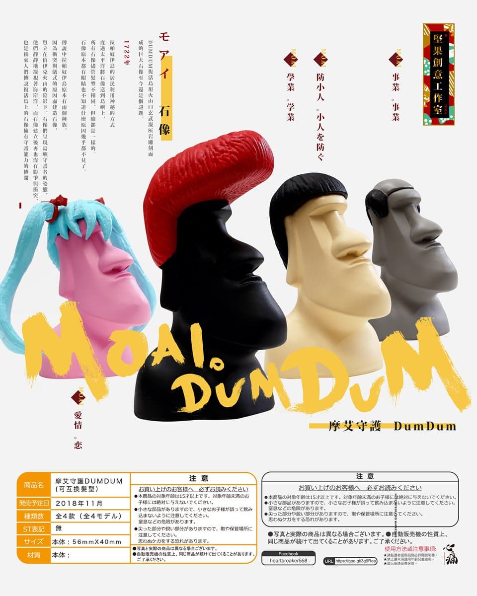 不必找代購！台灣設計5款「摩艾守護」扭蛋，必收「粉紅雙馬尾、飛機頭摩艾」！