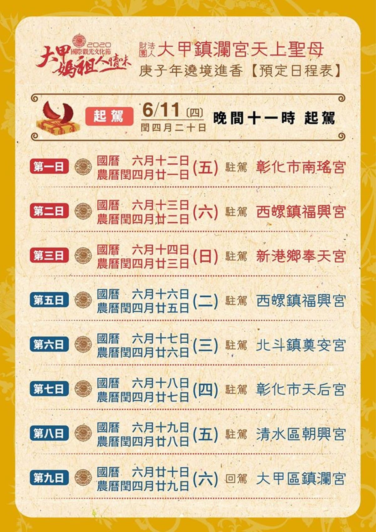 進喔！「大甲媽遶境」確定6/11晚上「這時」起駕，一張圖搞懂9天8夜行程