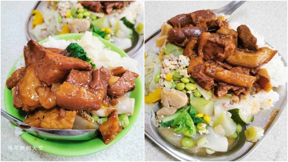 女生千萬別點大碗的！台中排隊爌肉飯疊成一座小山，3樣配菜也是塞得滿滿