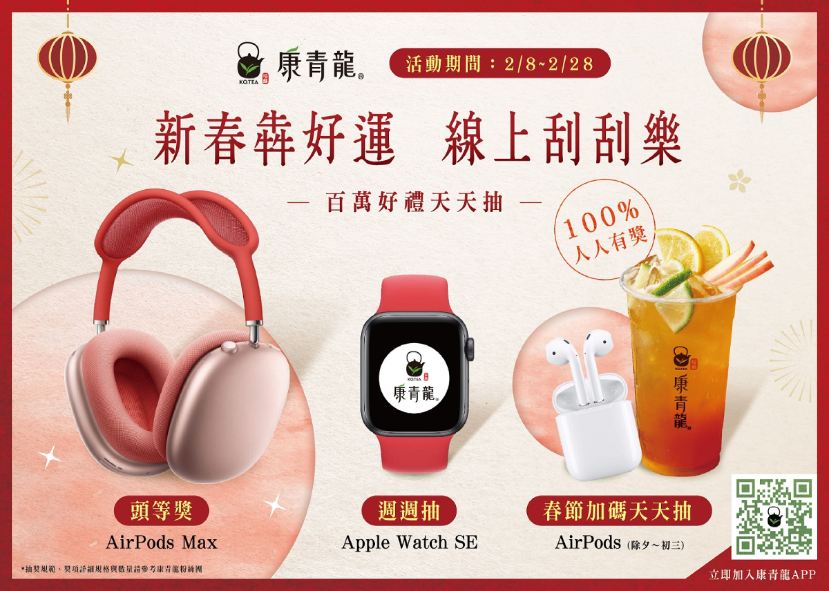康青龍App優惠推播不間斷，寵愛會員無極限！新春限定優惠再刮AirPods Max 還可加碼抽iPhone 12