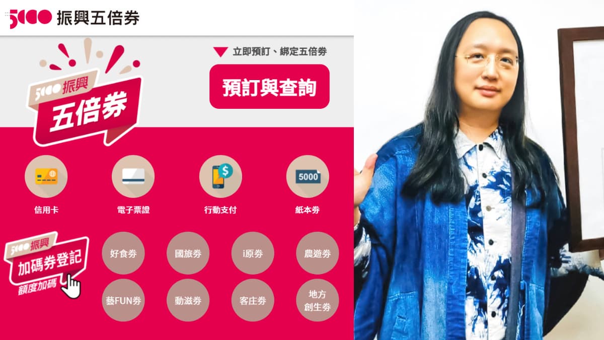 唐鳳「五倍券官網」出爐！「一站式」登記超方便，加碼券、數位綁定優惠秒懂