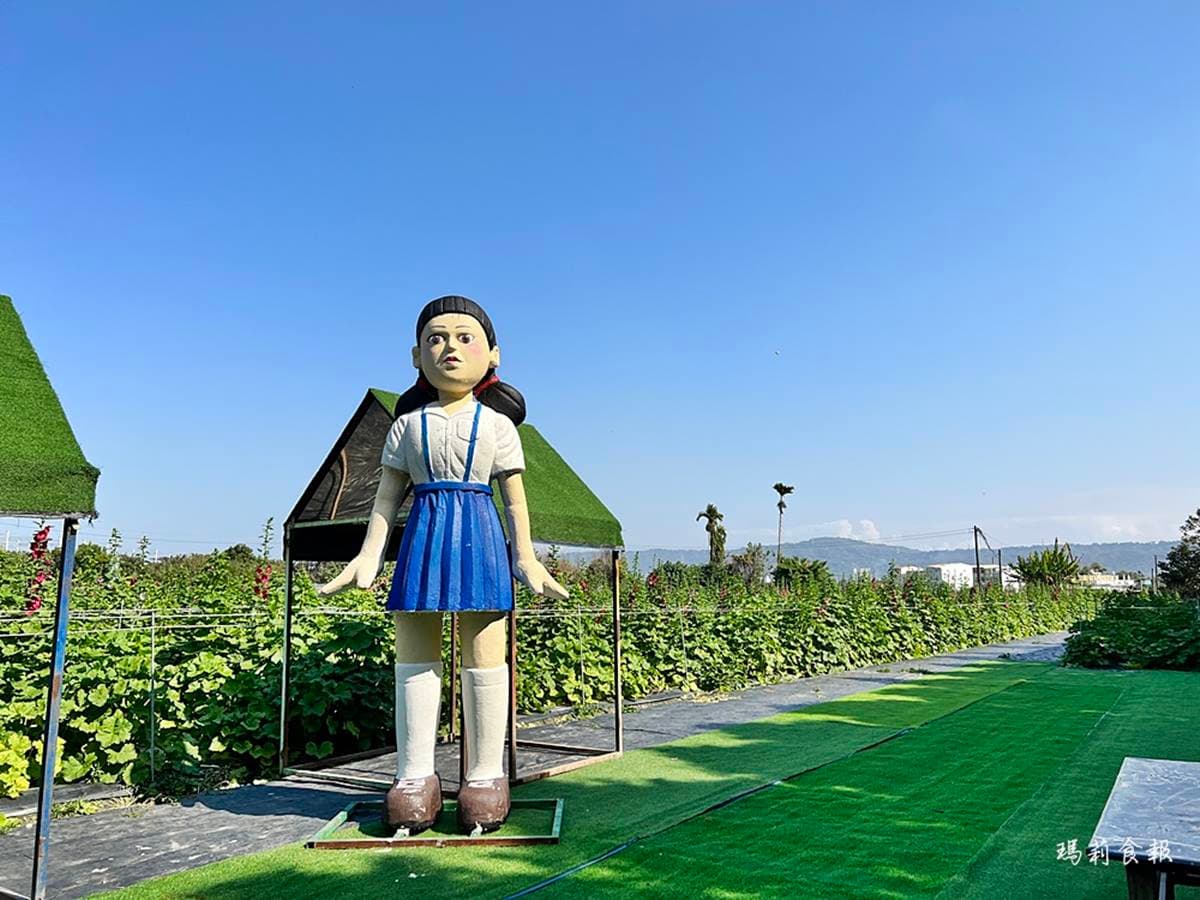「蜀葵花迷宮」在彰化！萬坪花海齊開比人還高，還能拍４公尺高魷魚遊戲人偶