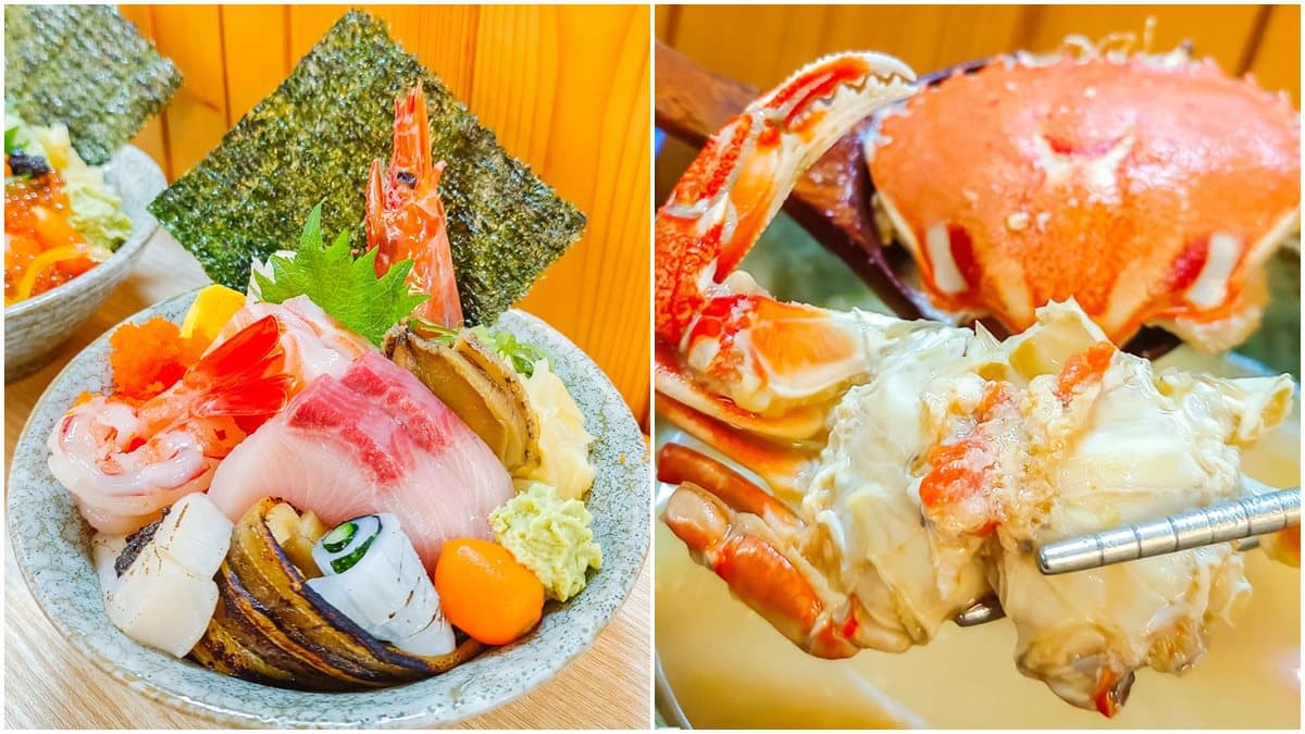 50元吃整隻螃蟹！台北澎派海鮮丼藏身市場，生魚片、天使紅蝦滿到看不見醋飯