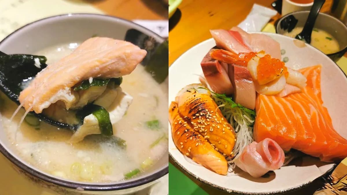 生魚片厚達１公分！「豪華散壽司」一次嘗３種鮮魚，鮭魚味增湯給料不手軟