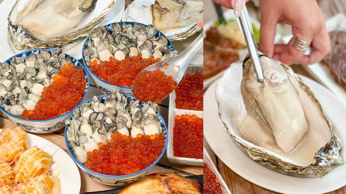 痛風到不行！爆量「鮭魚卵＋蚵仔飯」滿滿海味，巨無霸生蠔吃１顆就會飽