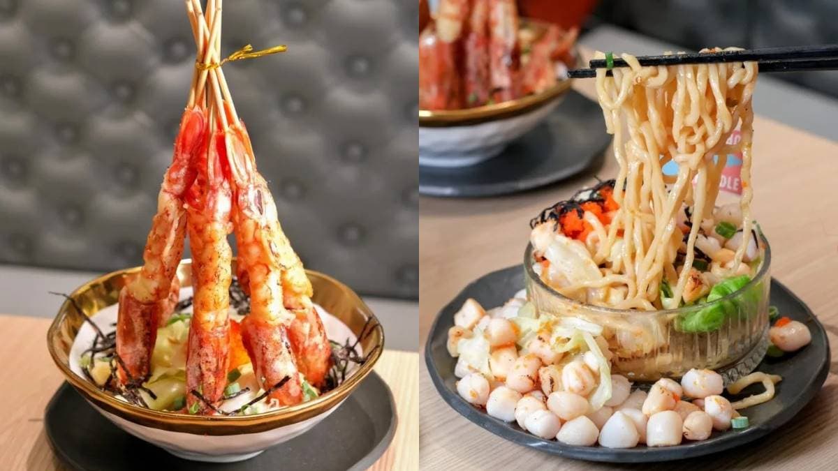 一上桌霸氣外露!「101顆干貝麵」滿到掉出來,「天使紅蝦火箭」挑戰浮誇極限