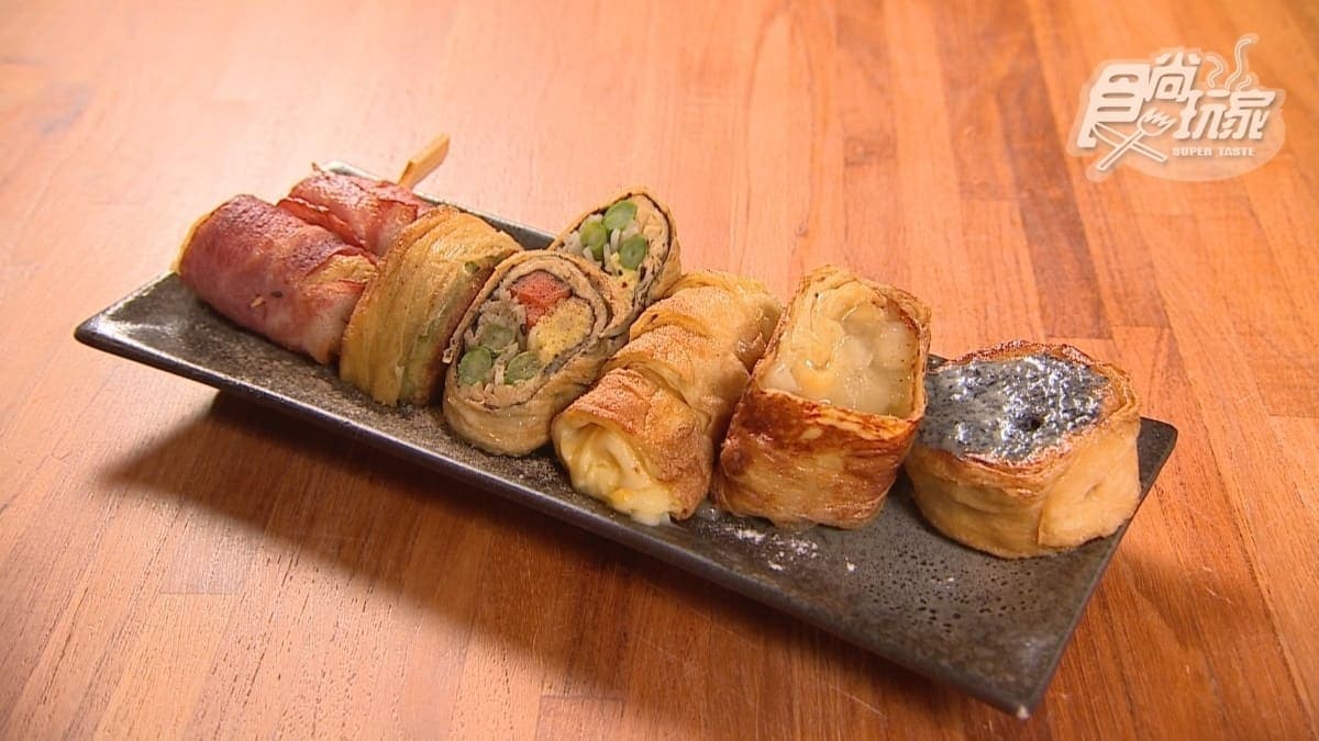 「超級豆包捲拼盤」有蘋果、起司、蔬菜、培根等多種口味。