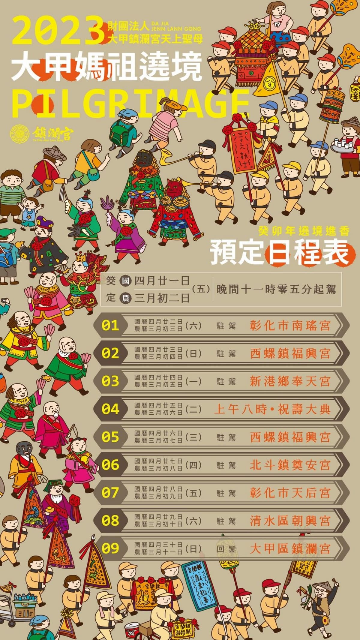 「2023大甲媽祖遶境」走起！１張圖搞懂９天８夜行程，加碼11禁忌一次看