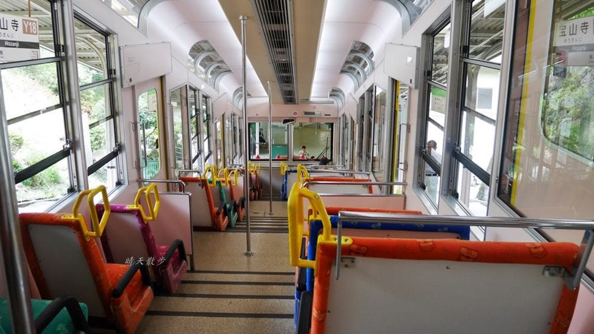 纜車內部的座位都是階梯狀，顏色也很繽紛。（圖片來源：晴天散步）