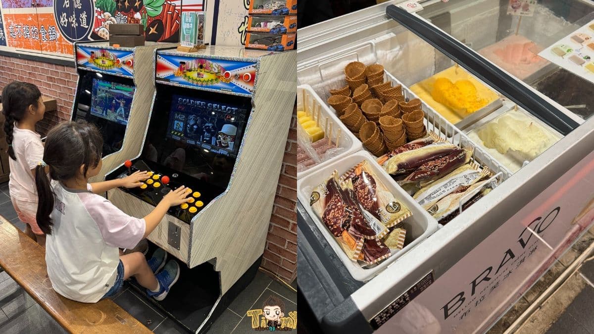 店內提供復古遊戲機可玩，還有冰品吃到飽，大人小孩都能吃得開心。（圖片來源：跟著踢小米吃喝玩樂趣）