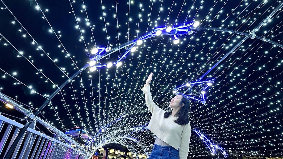 橋的頂端有12星座星象圖。（圖片來源：新北高灘處）
