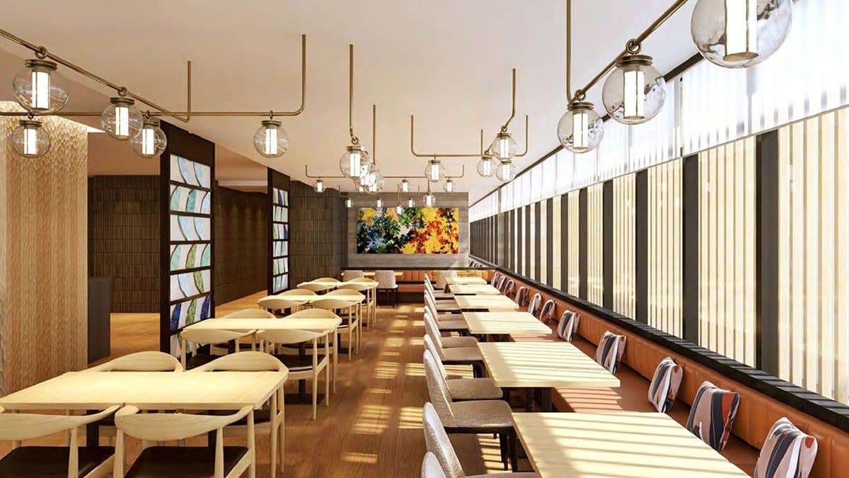 用餐空間走暖色系配色。（圖片來源：Double Tree by Hilton官網）
