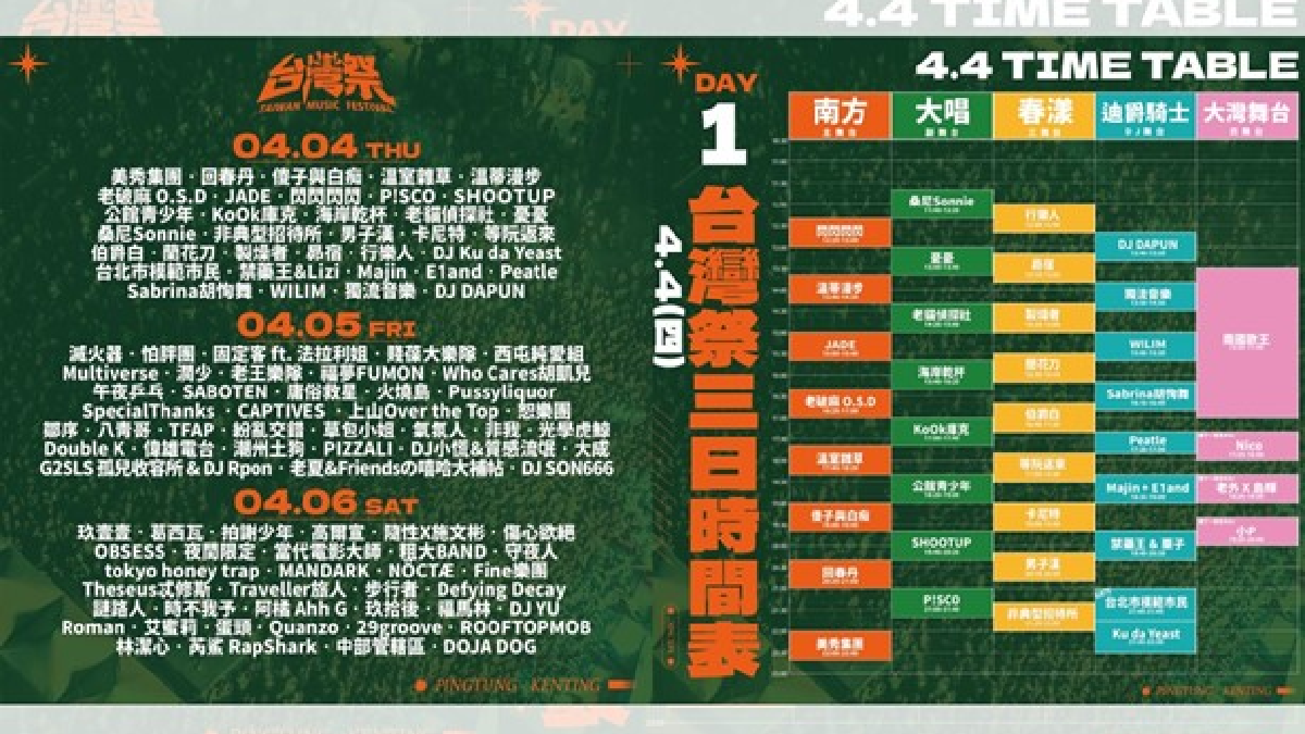 2024台灣祭！4/4～6連嗨三天，屏東墾丁開唱免費入場