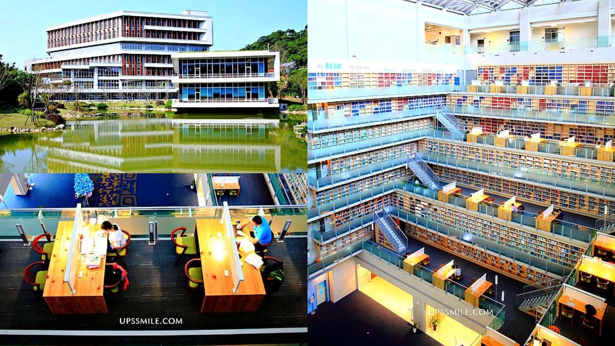 「台版星空圖書館」在這！７層樓ㄇ字形書牆超壯觀，搶拍清水模建築湖面倒影