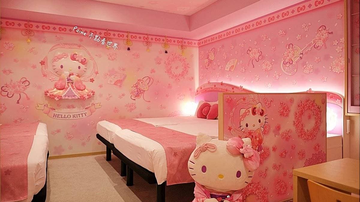 和式Hello Kitty房充滿夢幻粉紅色。（圖片來源：小不點看世界）