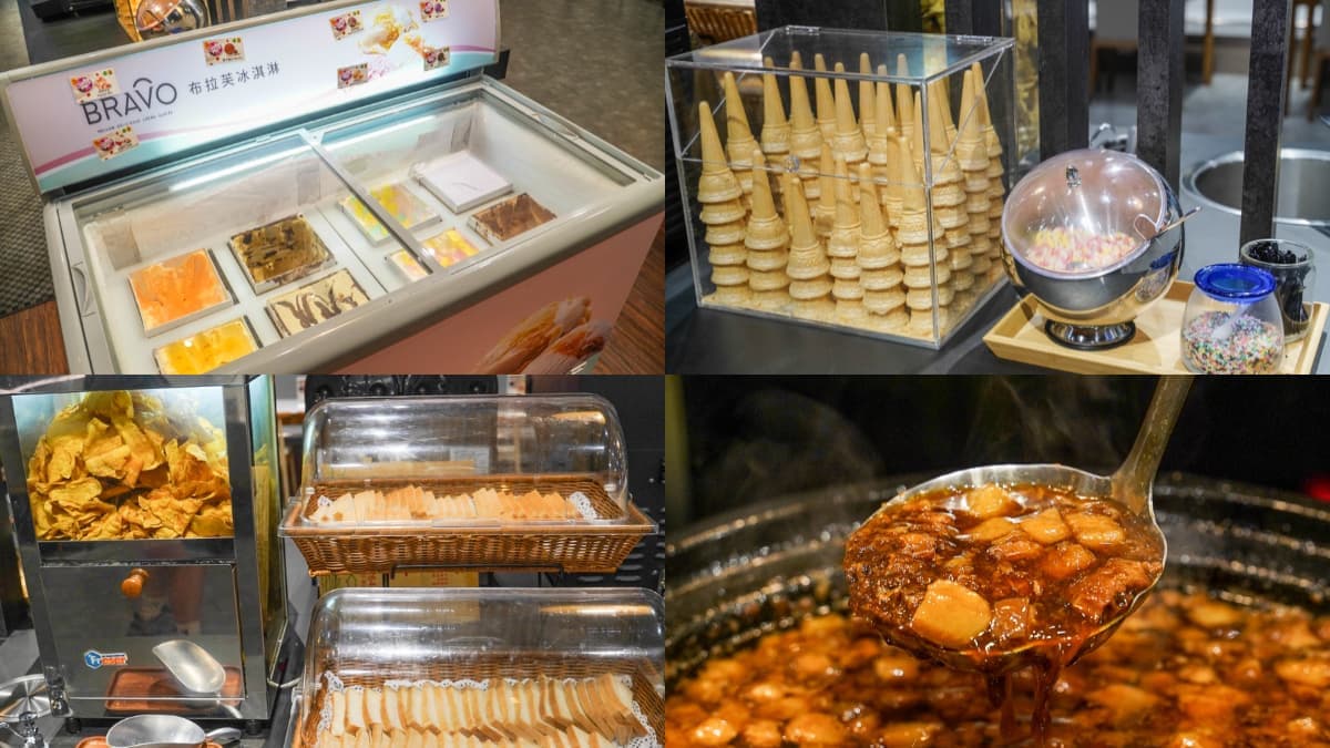 自助吧提供滷肉飯、玉米濃湯、刈包、薯片、烤麵包、冰淇淋吃到飽。（圖片來源：跟著尼力吃喝玩樂）