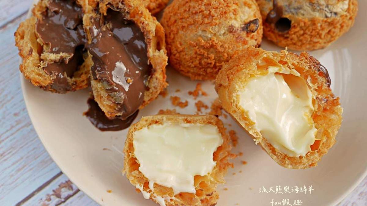 招牌泡芙有牛奶、巧克力２種口味。（圖片來源：派大熊與海綿羊fun假趣）