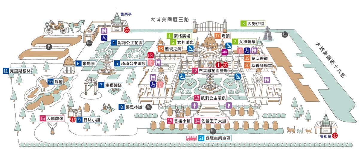 嘉義「佐登妮絲城堡」巴洛克建築,媲美台版凡爾賽宮,4大亮點+園區遊玩攻略 佐登妮絲城堡園區地圖