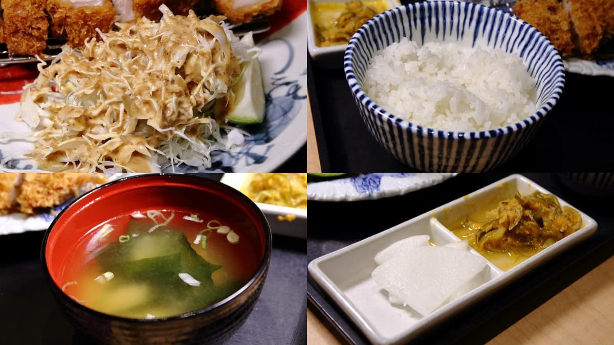 味噌湯、越光米飯、高麗菜絲和醃漬蘿蔔可無限續加！（圖片來源：銀座杏子日式豬排）