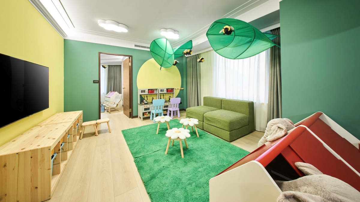 兒童專屬遊戲室營造瑞典森林氛圍。（圖片來源：福容徠旅中壢）