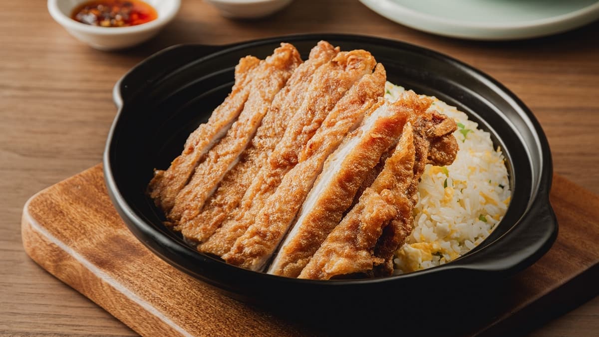 「排骨蛋炒飯」精選厚實排骨，堅持現點現炸至金黃酥脆，是高人氣餐點之一。（圖片來源：漢來美食）