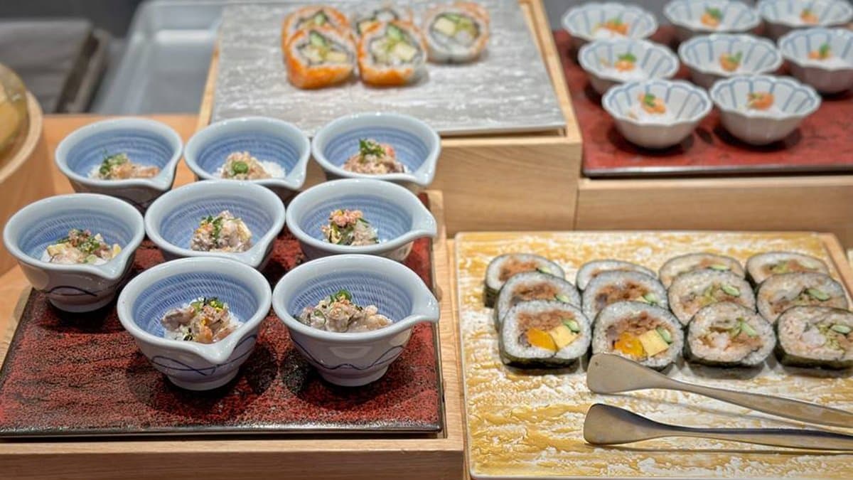 握壽司、花壽司、手卷、精緻日式小菜、生魚片、生菜沙拉。（圖片來源：Ann‧榜哥‧生活事務所）
