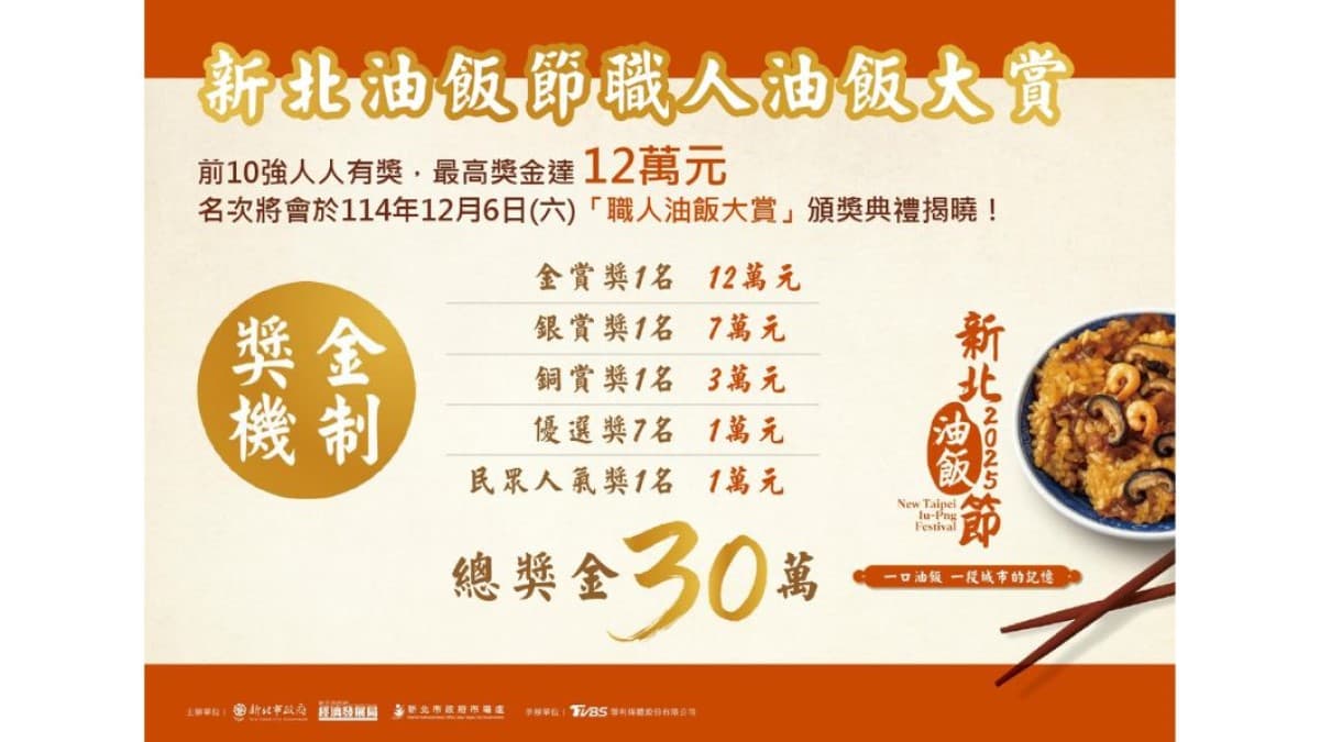 「2025新北油飯節」網路票選活動至11/12(三)止,參加投票還可抽精選好禮 「2025新北油飯節」網路票選活動至11/12(三)止,參加投票還可抽精選好禮