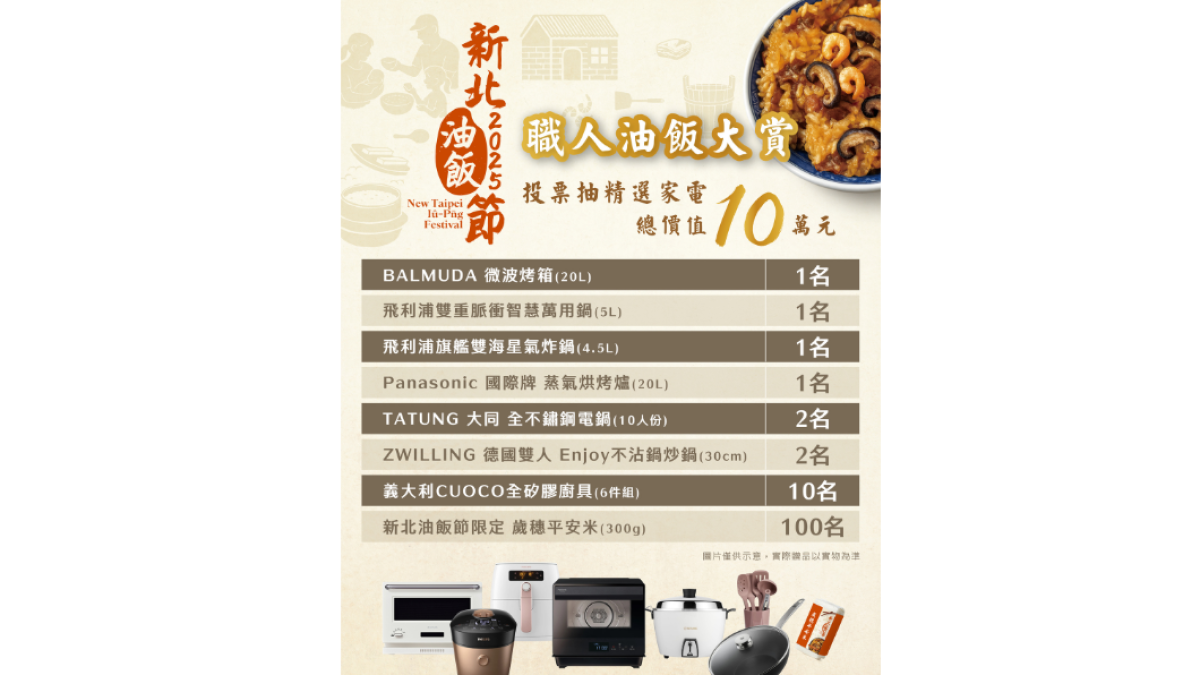 「2025新北油飯節」網路票選活動至11/12(三)止,參加投票還可抽精選好禮 「2025新北油飯節」網路票選活動至11/12(三)止,參加投票還可抽精選好禮