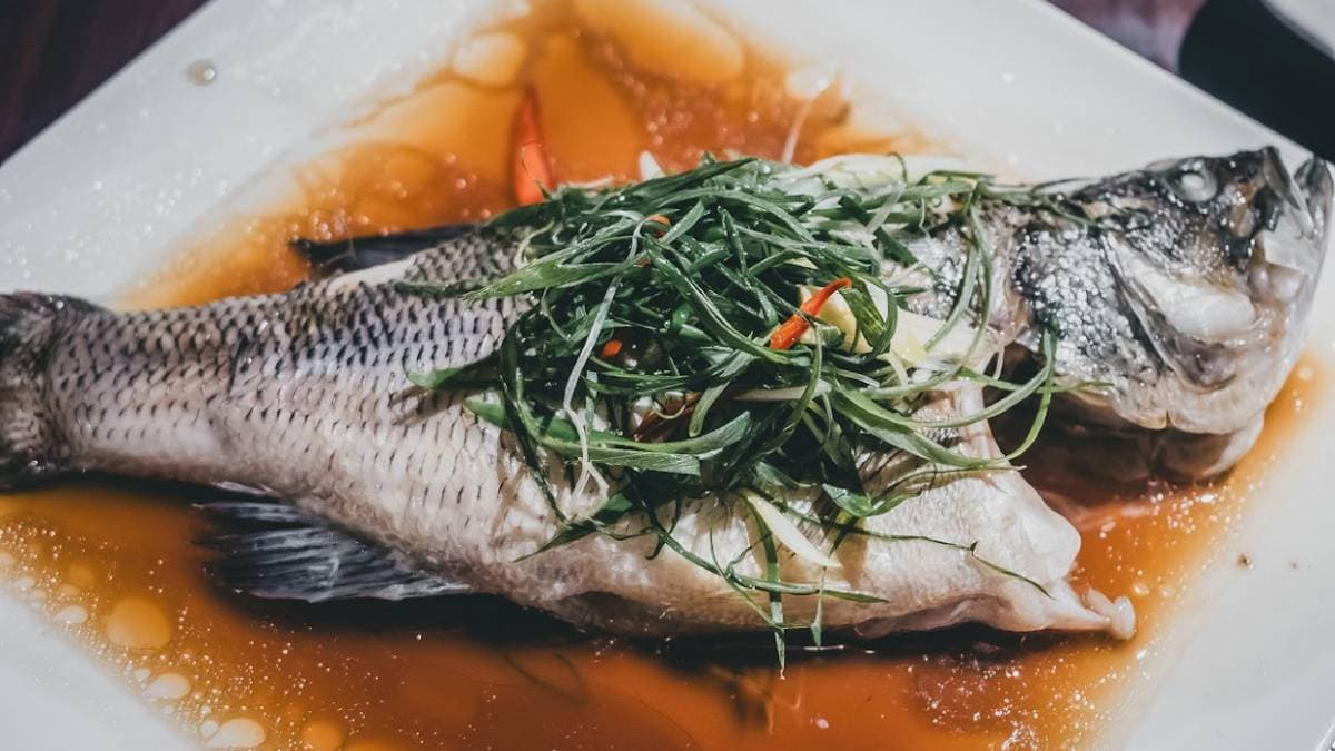 山泉水鱸魚用九芎根山泉水飼養的鱸魚，以清蒸方式吃出魚的鮮嫩。（圖片來源：是艾思，不是火拳。）