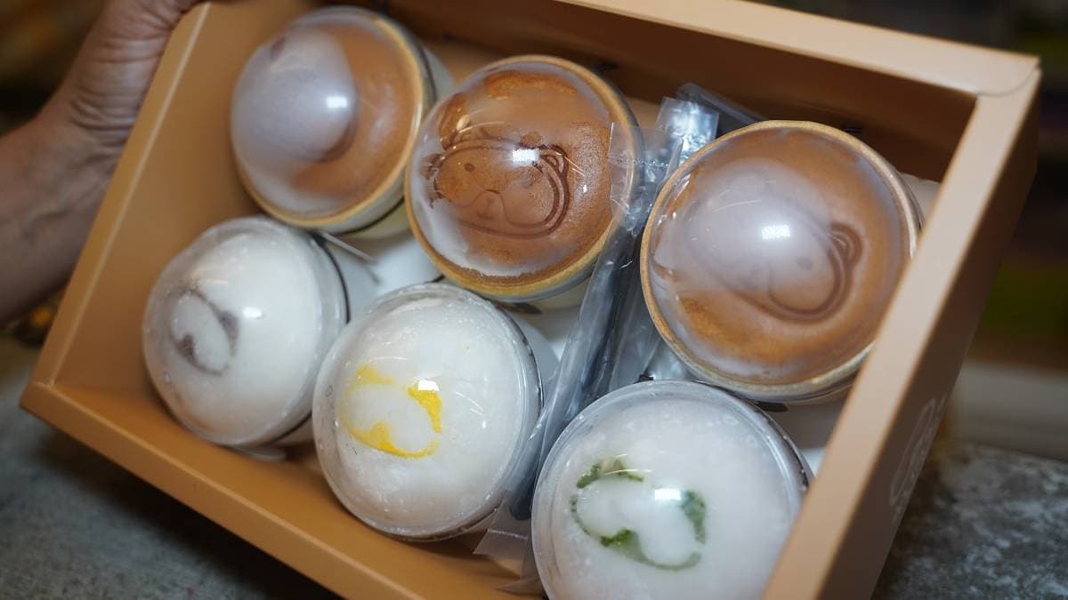 杜倫冰Q禮盒包括有杜倫燒+冰Q球(原味)+冰Q球(紅豆)+冰Q球(芒果)。（圖片來源：東蛙池塘）