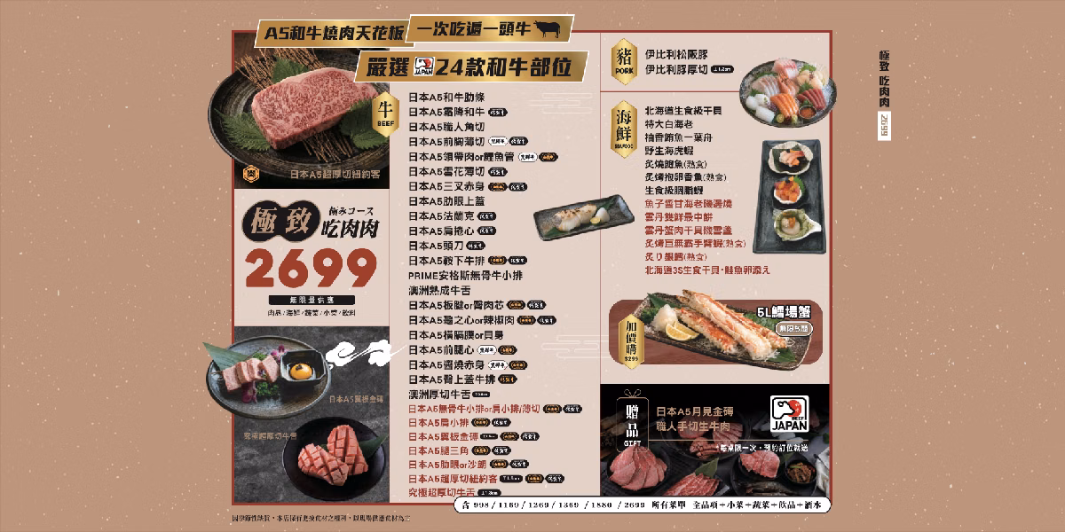免費送海膽干貝！最強燒肉吃到飽超狂新菜單，A5和牛、生魚片山、手搖無限點（中獎公布）