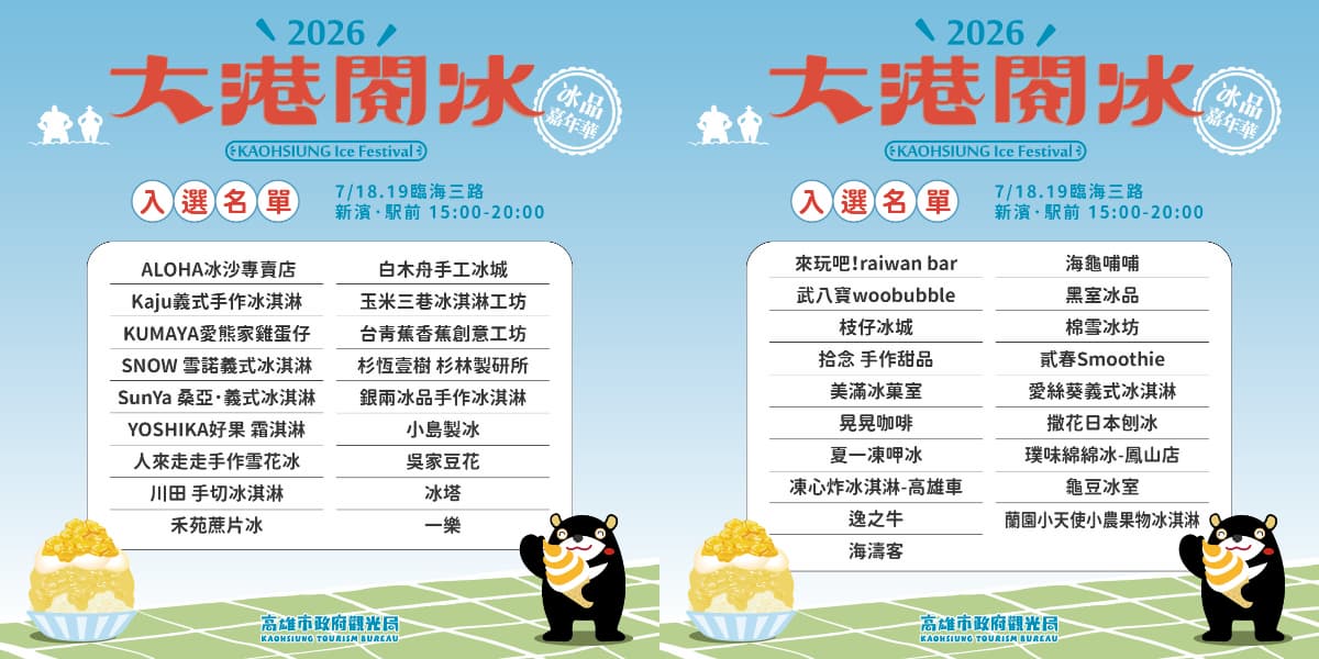 50家冰店一次吃!高雄「大港閱冰」消暑開吃:冰塔、禾苑蔗片冰、枝仔冰城 50家冰店一次吃!高雄「大港閱冰」消暑開吃:冰塔、禾苑蔗片冰、枝仔冰城
