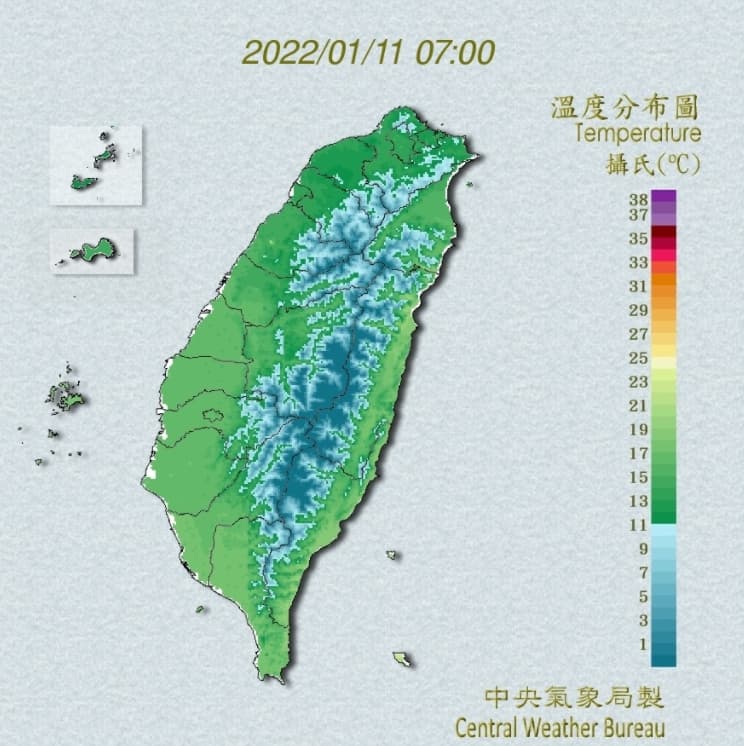 全台今天急降溫。（圖／中央氣象局） 冷氣團來了！17縣市急凍「跌破10度」太平山有望下雪