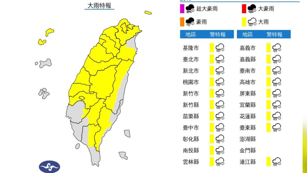  快訊／對流雨超強！北北基等20縣市大雨特報　恐下到入夜