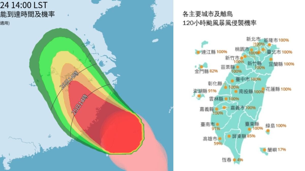 120小時颱風暴風侵襲機率。（圖／中央氣象署）