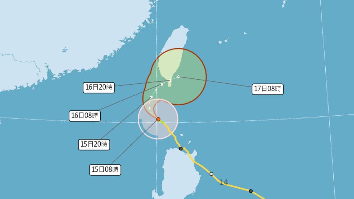 天兔颱風暴風圈將觸陸!今明風雨最大,2縣市雨彈炸到晚上 天兔颱風已於今(15)日清晨5點減弱為輕颱。(圖/氣象署)