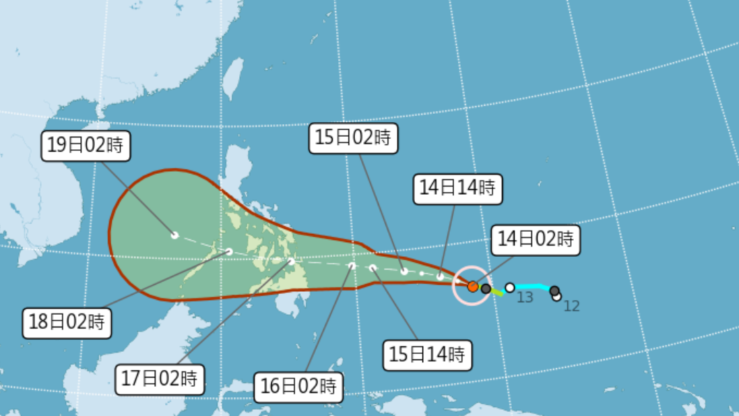 颱風持續增加中。（圖／中央氣象局） 颱風恐「大迴轉北上」逼台！連中南部都下雨　變天時間曝