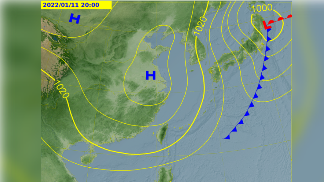 強烈冷氣團來襲!連4天「急凍8度」全台有雨,大衣、雨傘先準備好 明天晚上將有冷氣團南下。(圖/中央氣象局) 挑戰入冬新低溫!強烈冷氣團攻台「這天探9度」今晚轉雨