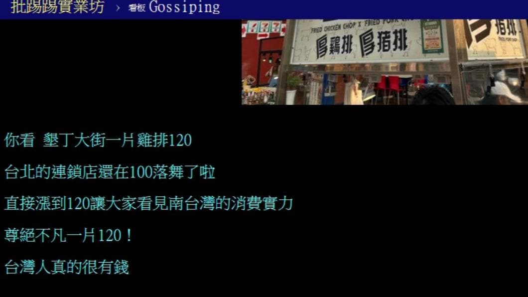 墾丁大街驚見1片雞排120元!網友酸「有錢人才去墾丁」,老闆娘出面回應了 原PO發文。(圖/翻攝自PTT) 墾丁雞排120元!老闆娘喊:「1片10兩重」一定值得