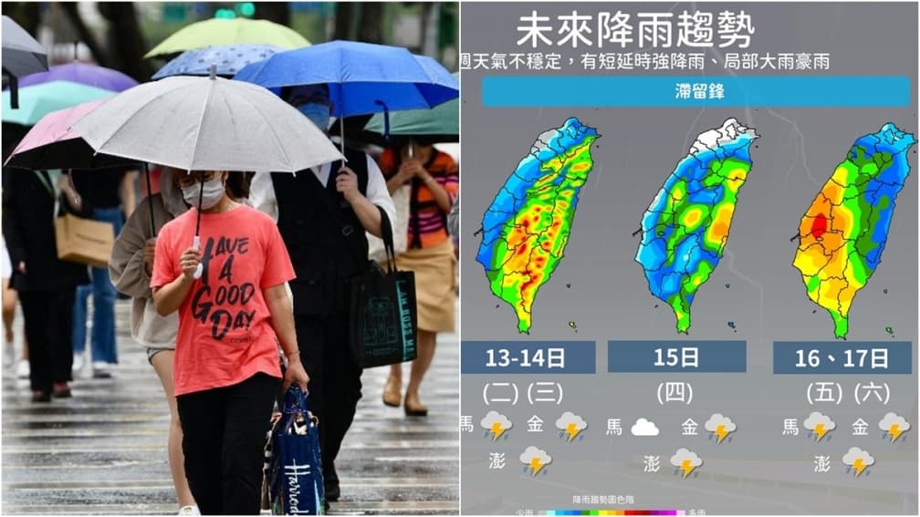本週雨恐下一整週!滯留鋒面徘迴,各地皆有短暫陣雨或雷雨