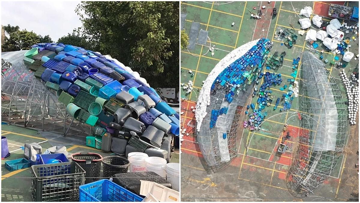 高雄愛河出現「跳躍鯨魚」,7層樓高座頭鯨竟是15噸回收垃圾做成 高雄愛河出現「跳躍鯨魚」,7層樓高座頭鯨竟是15噸回收垃圾做成