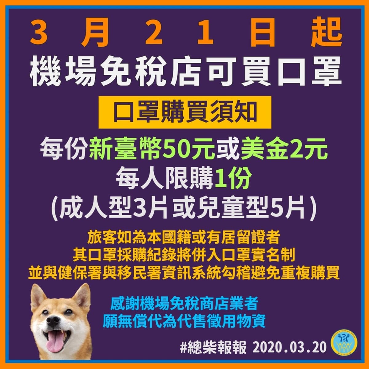 一入境就買得到!21日起「5間機場開賣口罩」,免稅店「無償代售」成人3片50元 一入境就買得到!21日起「5間機場開賣口罩」,免稅店「無償代售」成人3片50元