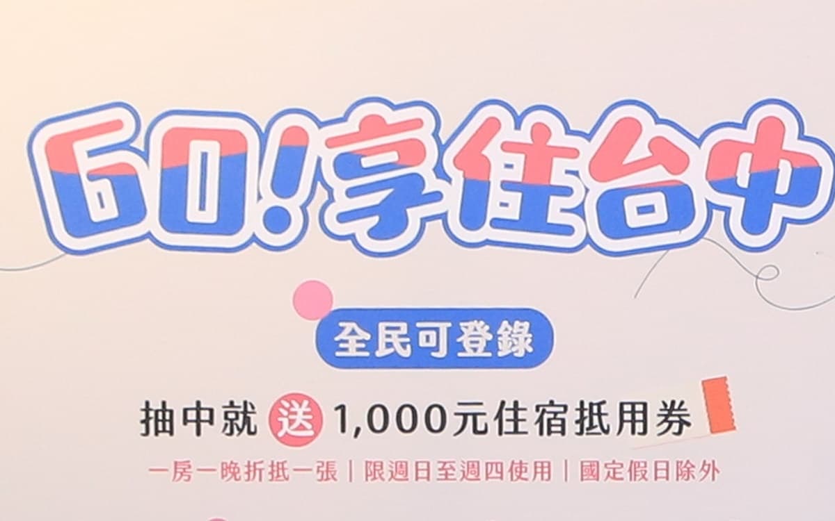台中「1000元住宿券」開放登錄!抽獎日期、使用期限一次看,加碼抽電動機車 台中「1000元住宿券」開放登錄!抽獎日期、使用期限一次看,加碼抽電動機車