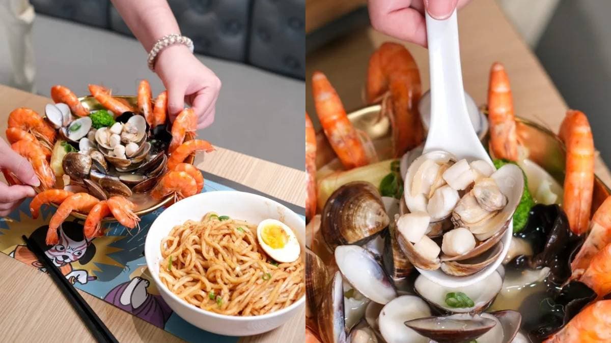 一上桌霸氣外露!「101顆干貝麵」滿到掉出來,「天使紅蝦火箭」挑戰浮誇極限 一上桌霸氣外露!「101顆干貝麵」滿到掉出來,「天使紅蝦火箭」挑戰浮誇極限