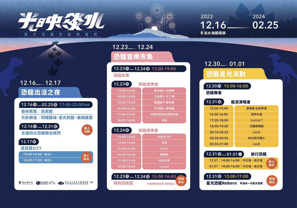 淡水軟萌「露屁屁恐龍」免費拍爆!順逛美食音樂市集、賞全台最早跨年煙火 淡水軟萌「露屁屁恐龍」免費拍爆!順逛美食音樂市集、賞全台最早跨年煙火